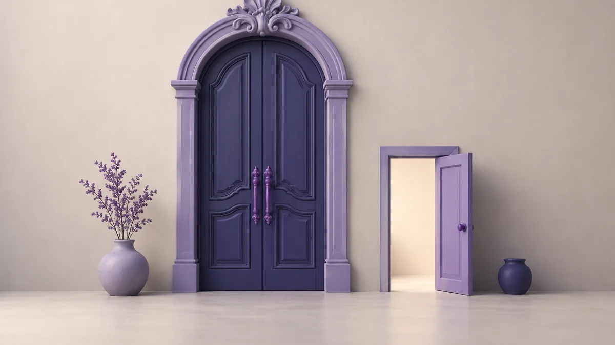 Una gran puerta doble de arcilla cerrada junto a una puertecita abierta — la API se cierra a los miembros; tu sesión, no