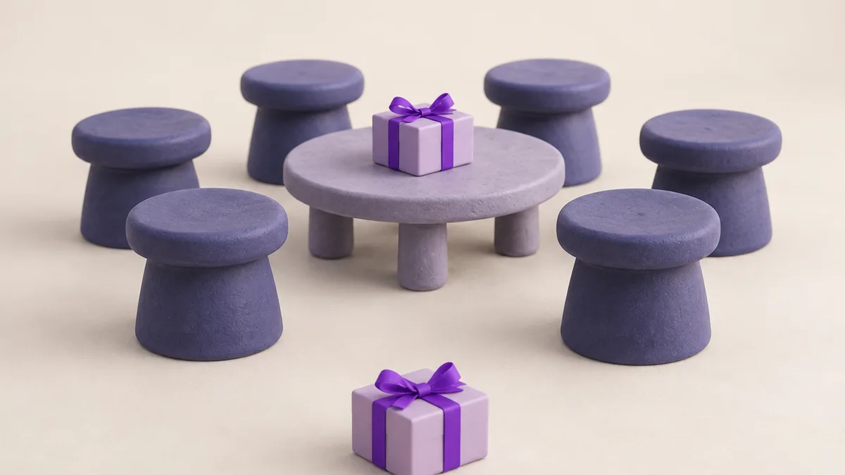 A parcel inside a ring of clay stools and an identical one alone outside — offers convert better inside the group