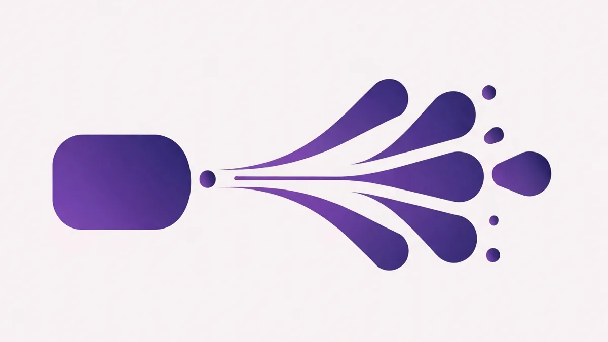 Diagrama del flujo de dos pasadas: ChatGPT escribe una publicación de grupo de Facebook y luego la reescribe en una plantilla de Spintax que se ramifica en versiones únicas por grupo