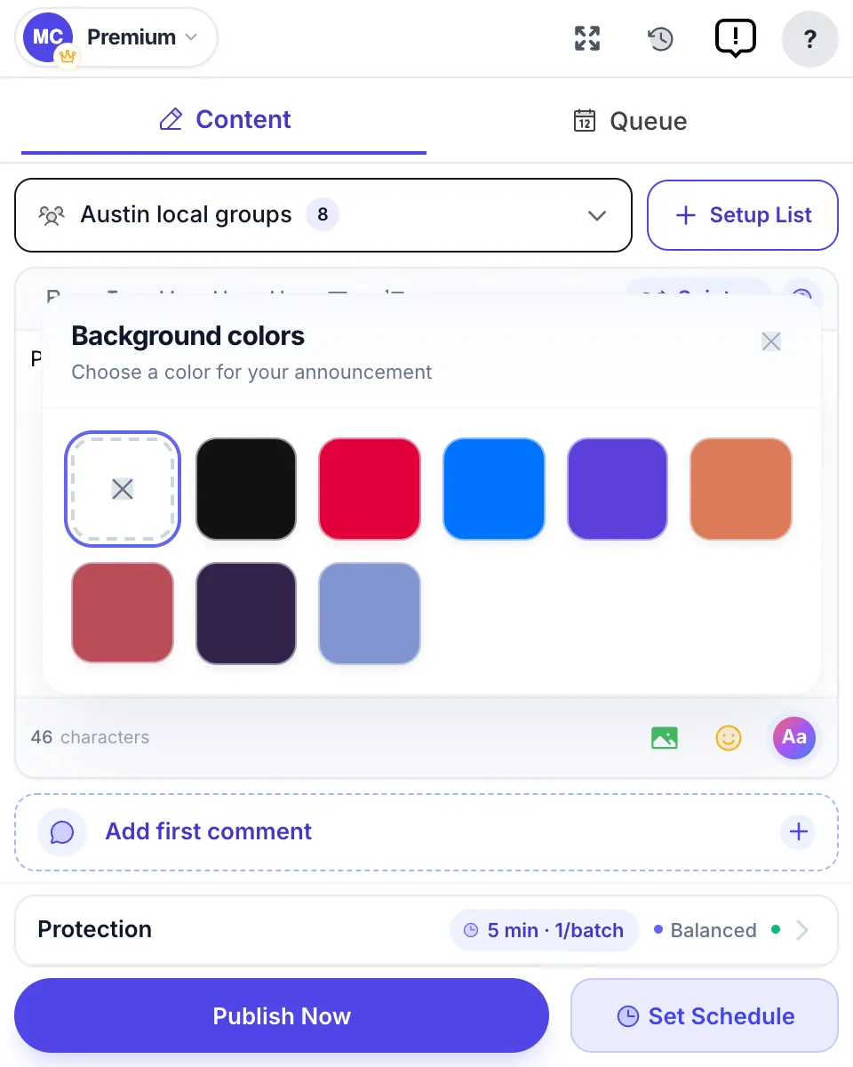 Choosing a colored background for a short post