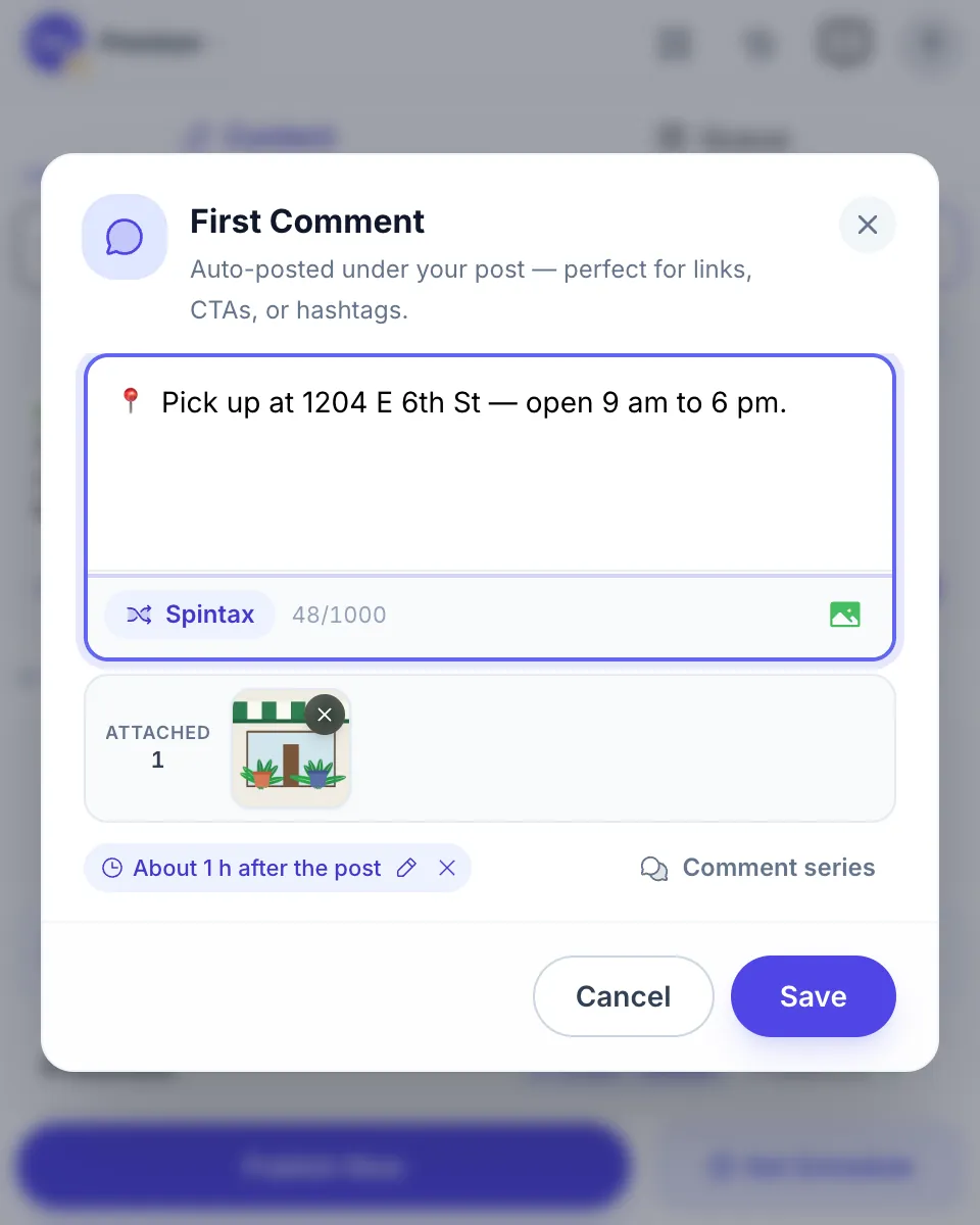 The first comment with a photo, posted about 1 hour after each post