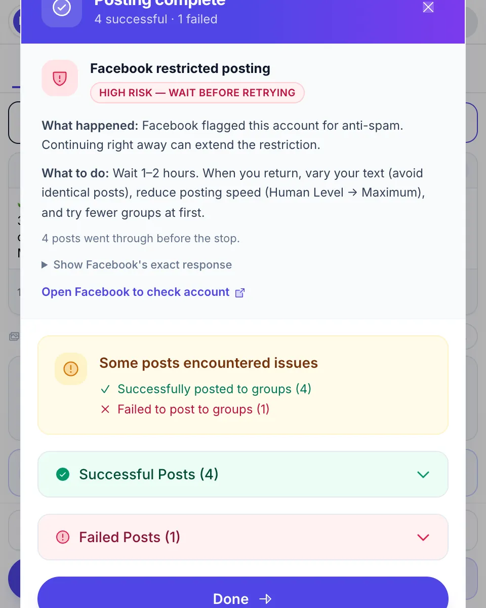 A stopped campaign: what happened, what to do, and how many posts went out before the stop