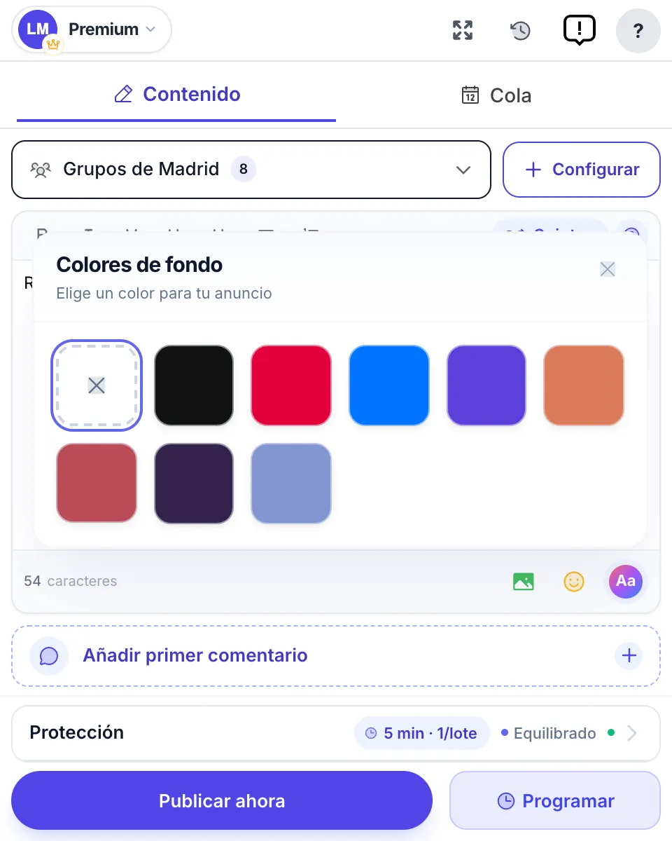 Elegir un fondo de color para una publicación corta