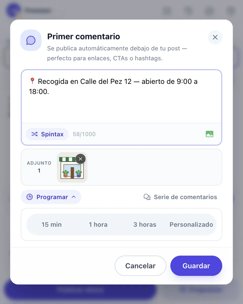Los ajustes de comentarios de MultiGroupPoster con las opciones de retraso