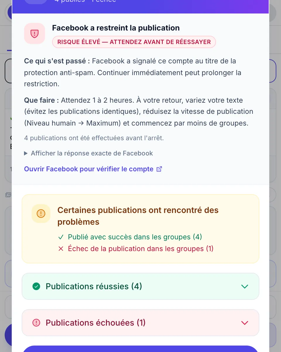 Une campagne arrêtée : ce qui s’est passé, que faire et combien de publications sont parties avant l’arrêt