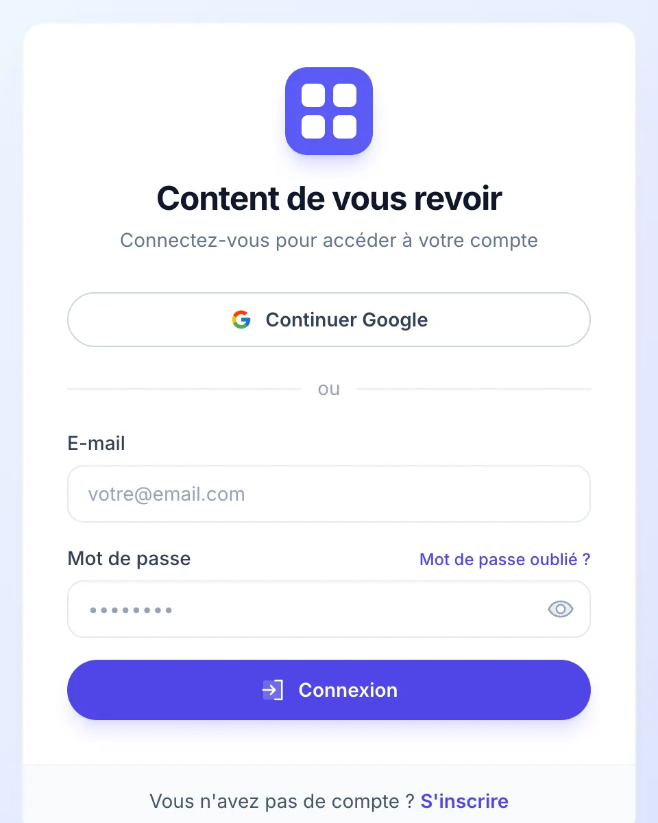 L’écran de connexion de MultiGroupPoster avec le bouton Continuer Google