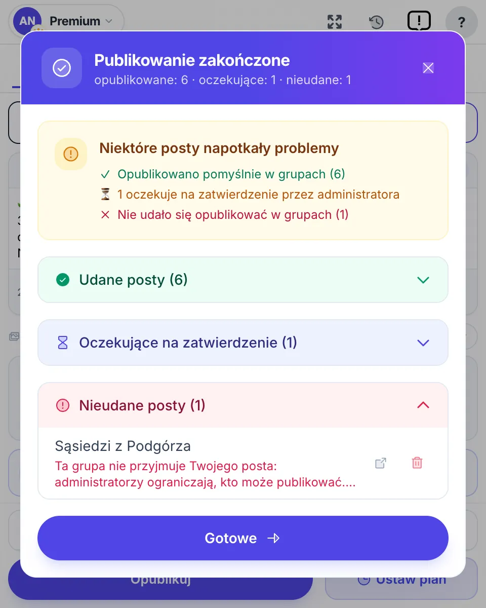 Nieudana grupa z przyczyną opisaną prostymi słowami