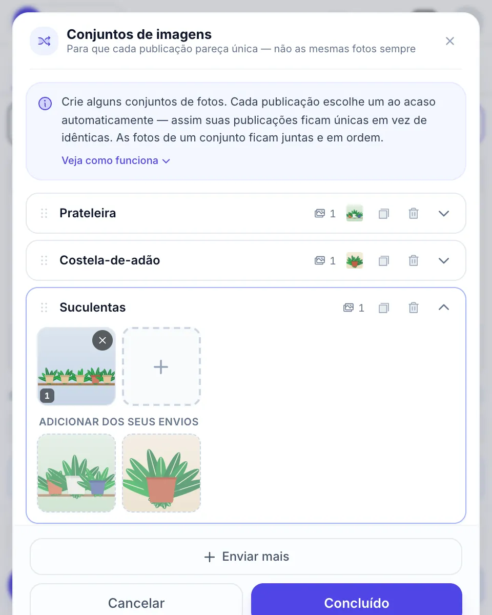 Conjuntos de imagens: três conjuntos de fotos, um sorteado para cada post
