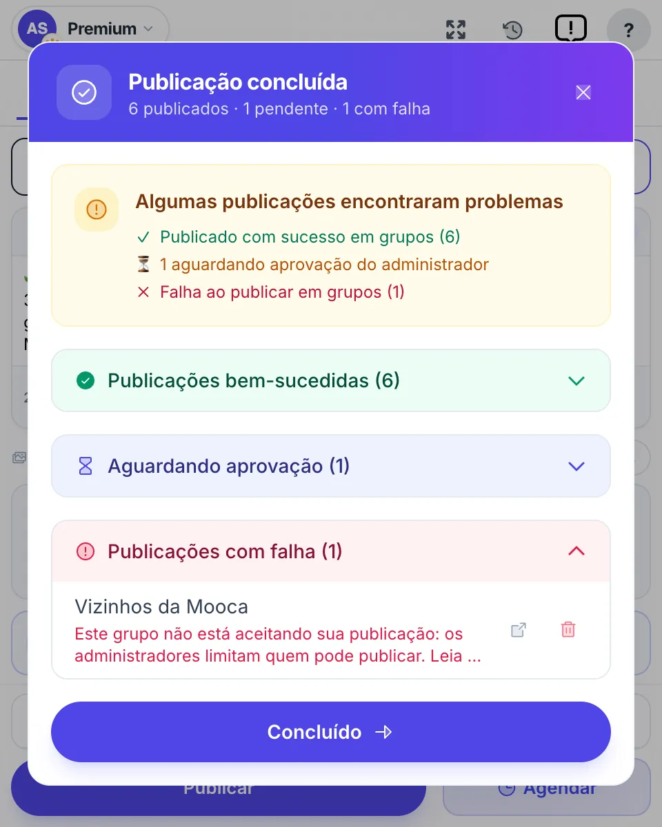 Um grupo com falha, com o motivo em palavras simples