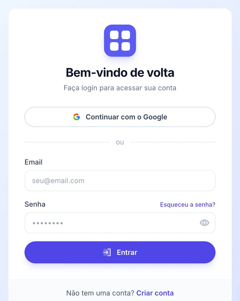 A tela de login do MultiGroupPoster, com o botão Continuar com o Google